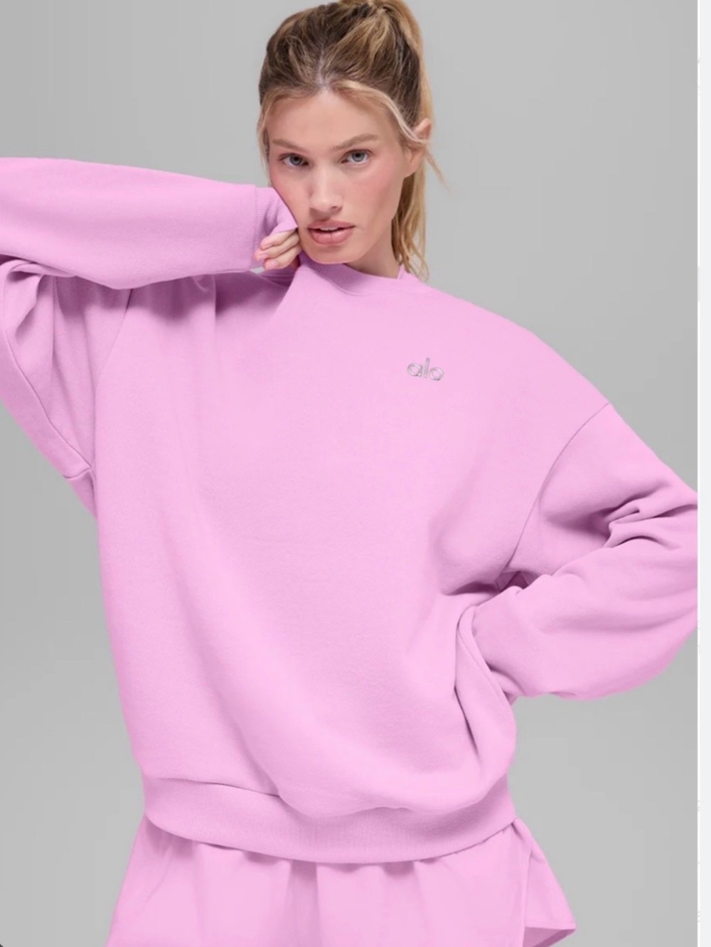 ALO Yoga Alccolade Crewneck Sweatshirt Candy Heart Pink Small